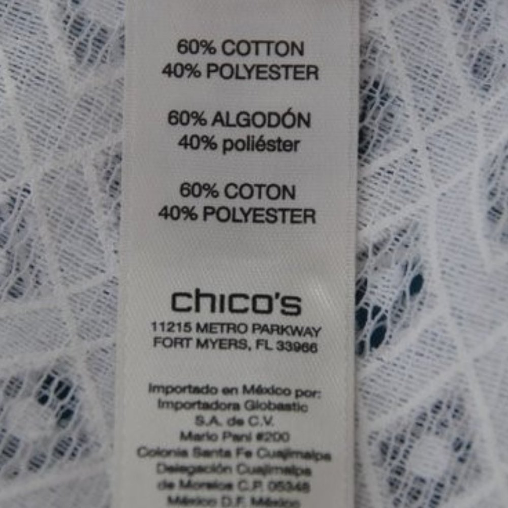 Chicos White Lace Tunic Top Size 2 L Cotton Blend Length 29" Excellent Condition - Picture 8 of 10